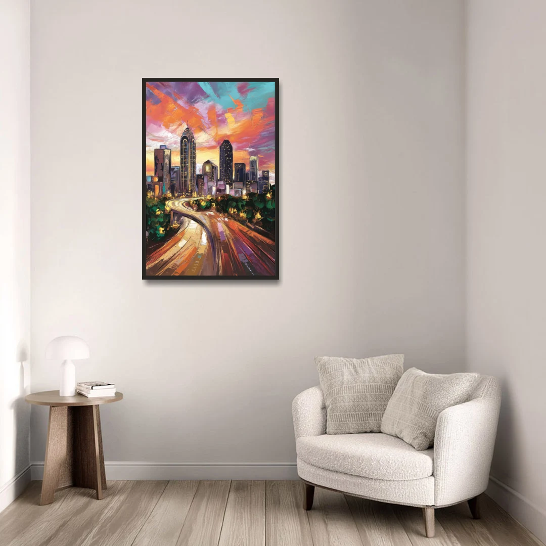Atlanta Skyline at Sunset - Black Framed Canvas Wall Art - Sofa - 24x36
