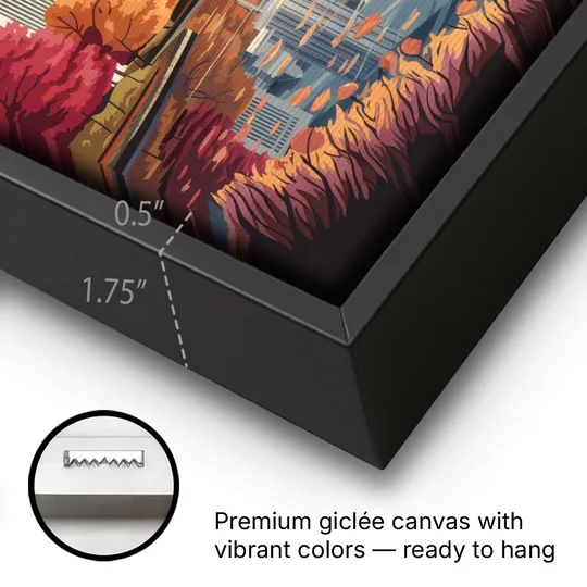 Atlanta Skyline in Autumn - Black Framed Canvas Wall Art - Gallery Wrap Corner