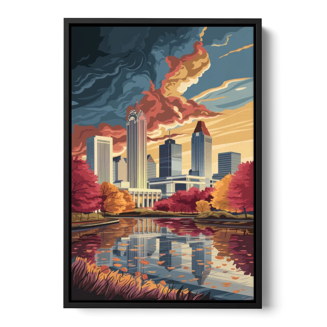 Atlanta Skyline in Autumn - Black Framed Canvas Wall Art - Front