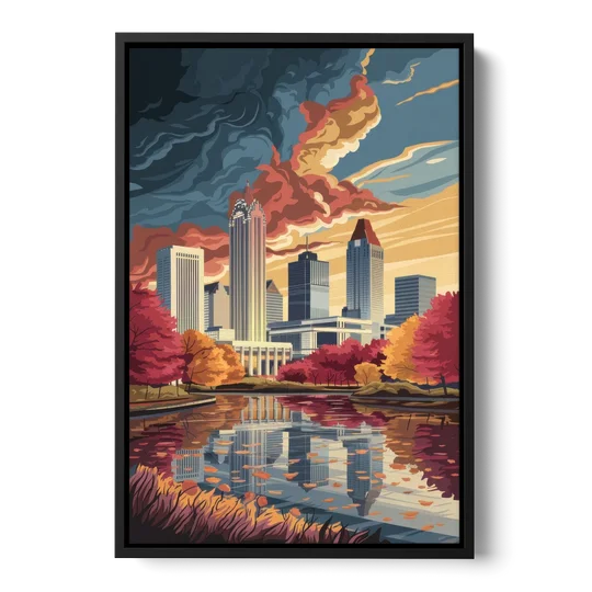 Atlanta Skyline in Autumn - Black Framed Canvas Wall Art - Front