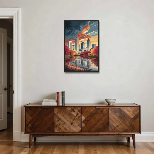 Atlanta Skyline in Autumn - Black Framed Canvas Wall Art - Coffee Table - 24x36