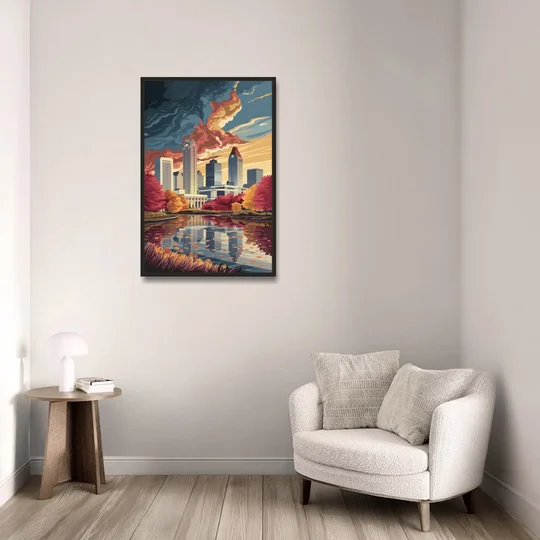 Atlanta Skyline in Autumn - Black Framed Canvas Wall Art - Sofa - 24x36