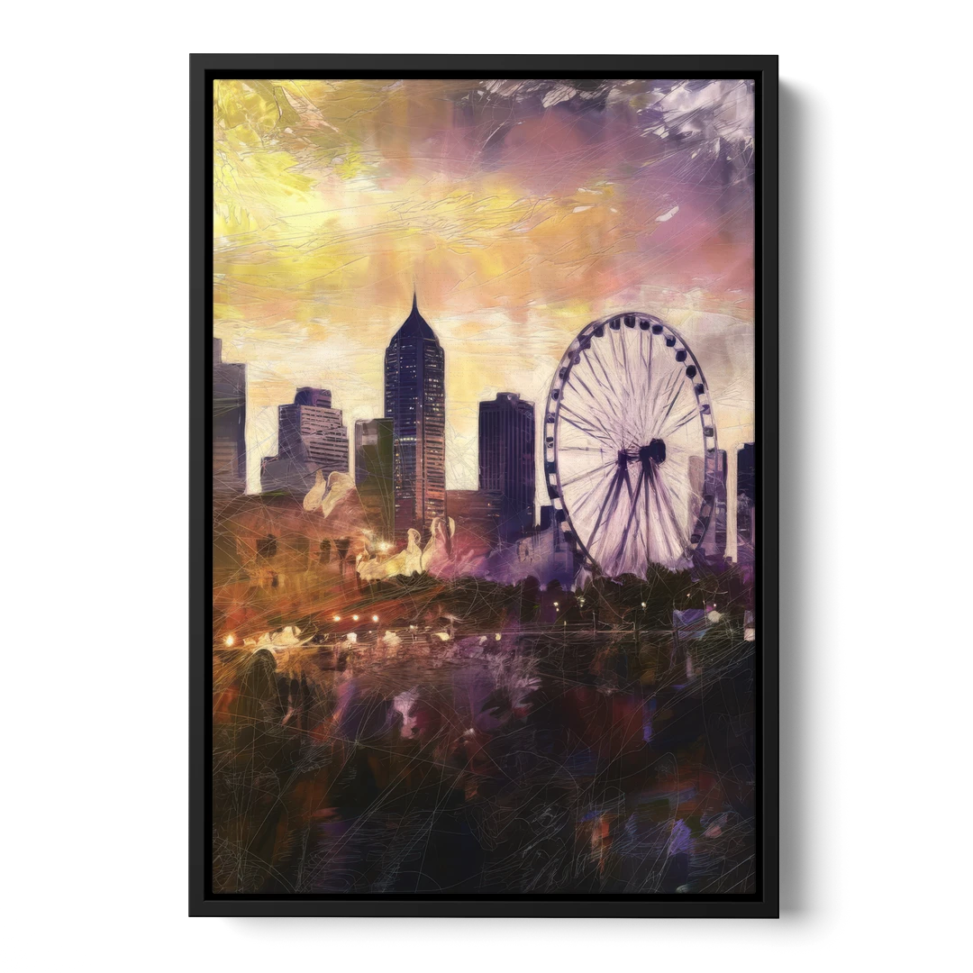 Atlanta Skyline with Ferris Wheel - Black Framed Canvas Wall Art - Front