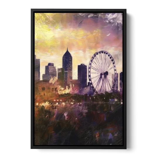 Atlanta Skyline with Ferris Wheel - Black Framed Canvas Wall Art - Front