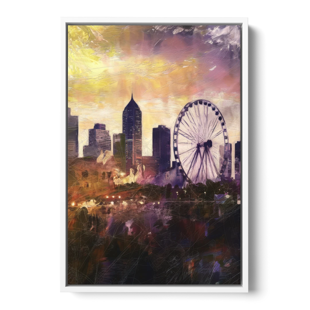 Atlanta Skyline with Ferris Wheel - White Framed Canvas Wall Art - Front