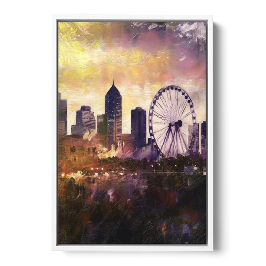 Atlanta Skyline with Ferris Wheel - White Framed Canvas Wall Art - Front