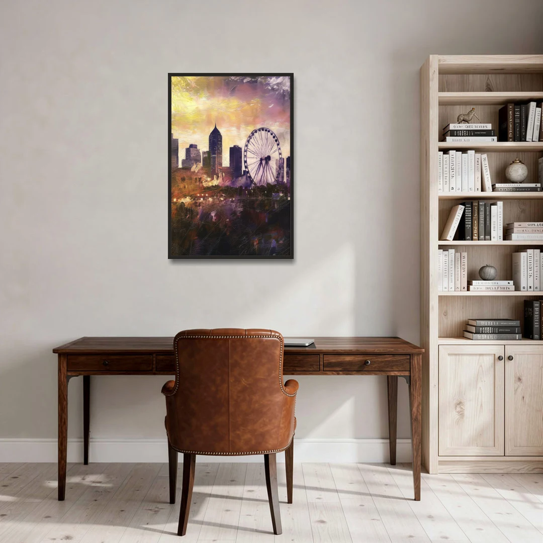 Atlanta Skyline with Ferris Wheel - Black Framed Canvas Wall Art - Office - 24x36
