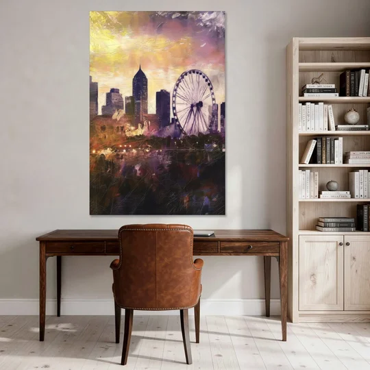 Atlanta Skyline with Ferris Wheel - Canvas Wall Art - Office - 40x60
