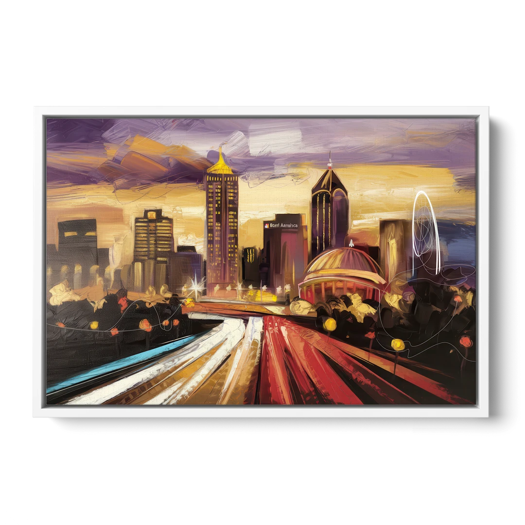 Atlanta Skyline With Georgia Dome - White Framed Canvas Wall Art - Front