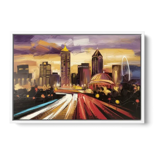 Atlanta Skyline With Georgia Dome - White Framed Canvas Wall Art - Front