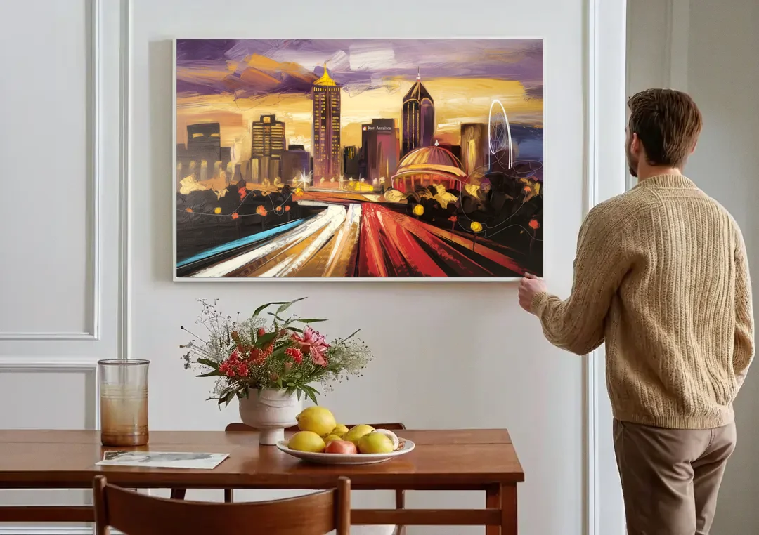 Atlanta Skyline With Georgia Dome canvas wall art above a dining table