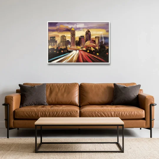 Atlanta Skyline With Georgia Dome - White Framed Canvas Wall Art - Sofa - 36x24