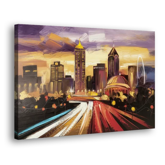 Atlanta Skyline With Georgia Dome - Canvas Wall Art - Side
