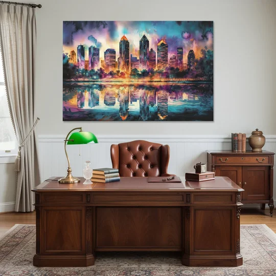Atlanta Skyline With Reflection - Canvas Wall Art - Office - 60x40