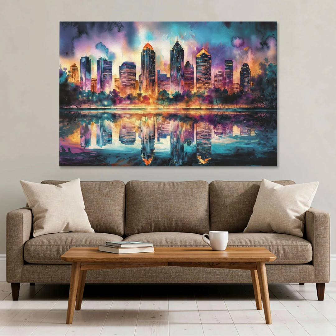 Atlanta Skyline With Reflection - Canvas Wall Art - Sofa - 60x40
