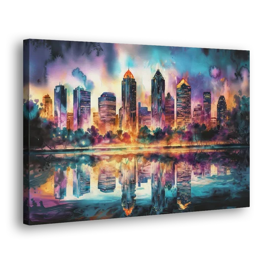 Atlanta Skyline With Reflection - Canvas Wall Art - Side
