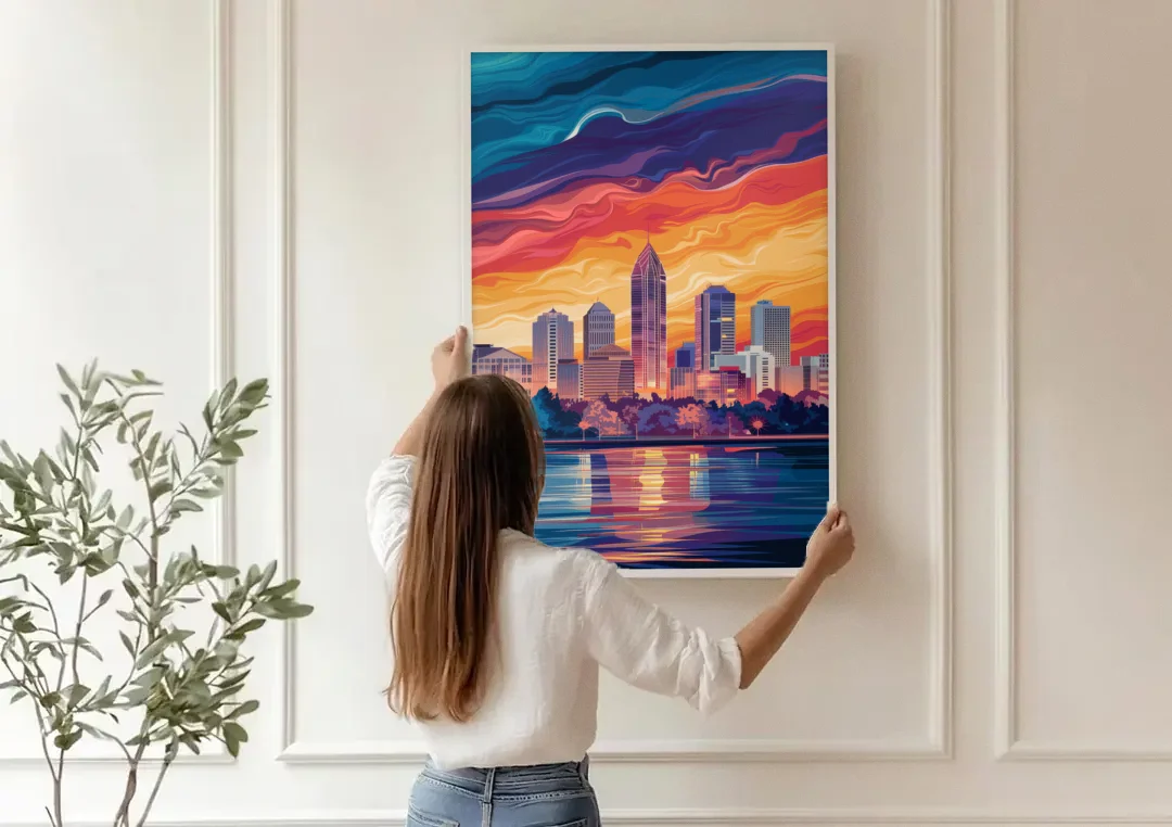 Atlanta Street Photography canvas wall art being hung on a paneled wall