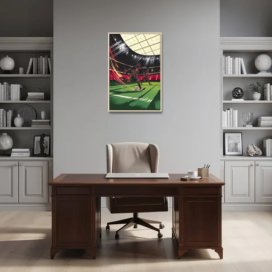 Atlanta United Soccer Action - Oak Framed Canvas Wall Art - Office - 24x36