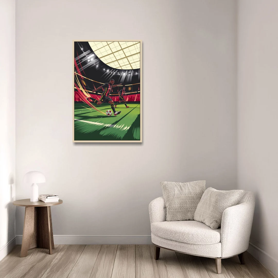 Atlanta United Soccer Action - Oak Framed Canvas Wall Art - Sofa - 24x36
