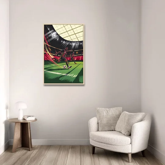 Atlanta United Soccer Action - Oak Framed Canvas Wall Art - Sofa - 24x36