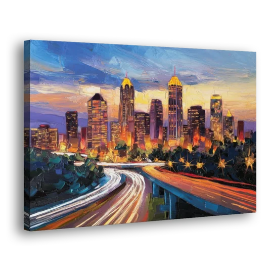 Atlanta Vibrant Downtown Scene - Canvas Wall Art - Side