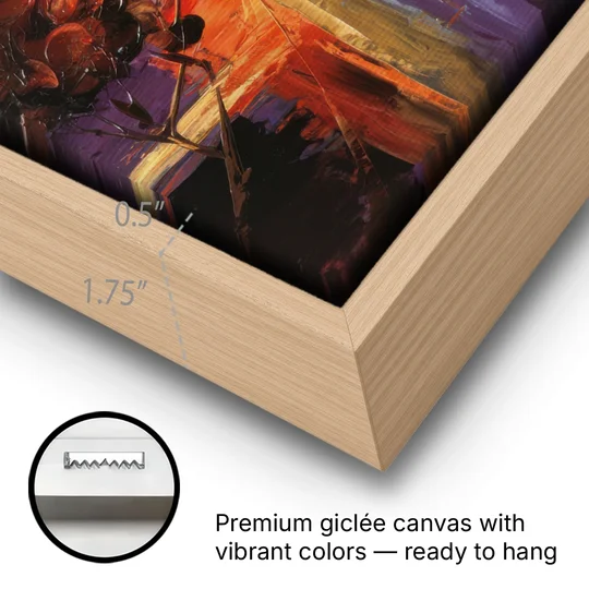 Atlanta Vintage Skyline - Oak Framed Canvas Wall Art - Gallery Wrap Corner