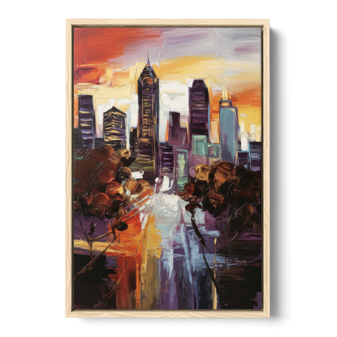 Atlanta Vintage Skyline - Oak Framed Canvas Wall Art - Front