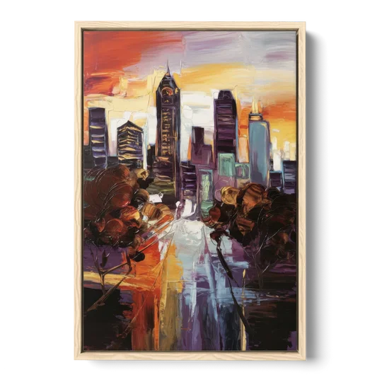 Atlanta Vintage Skyline - Oak Framed Canvas Wall Art - Front