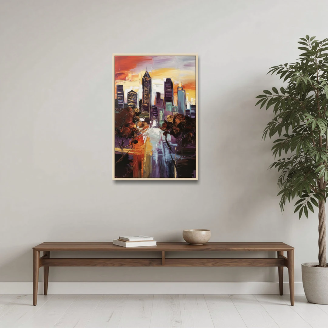 Atlanta Vintage Skyline - Oak Framed Canvas Wall Art - Coffee Table - 24x36
