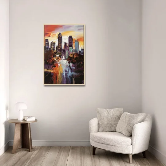 Atlanta Vintage Skyline - Oak Framed Canvas Wall Art - Sofa - 24x36