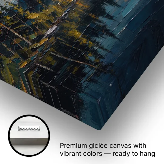 Atmospheric Landscape Painting of a Fogbound Lake - Canvas Wall Art - Gallery Wrap Corner