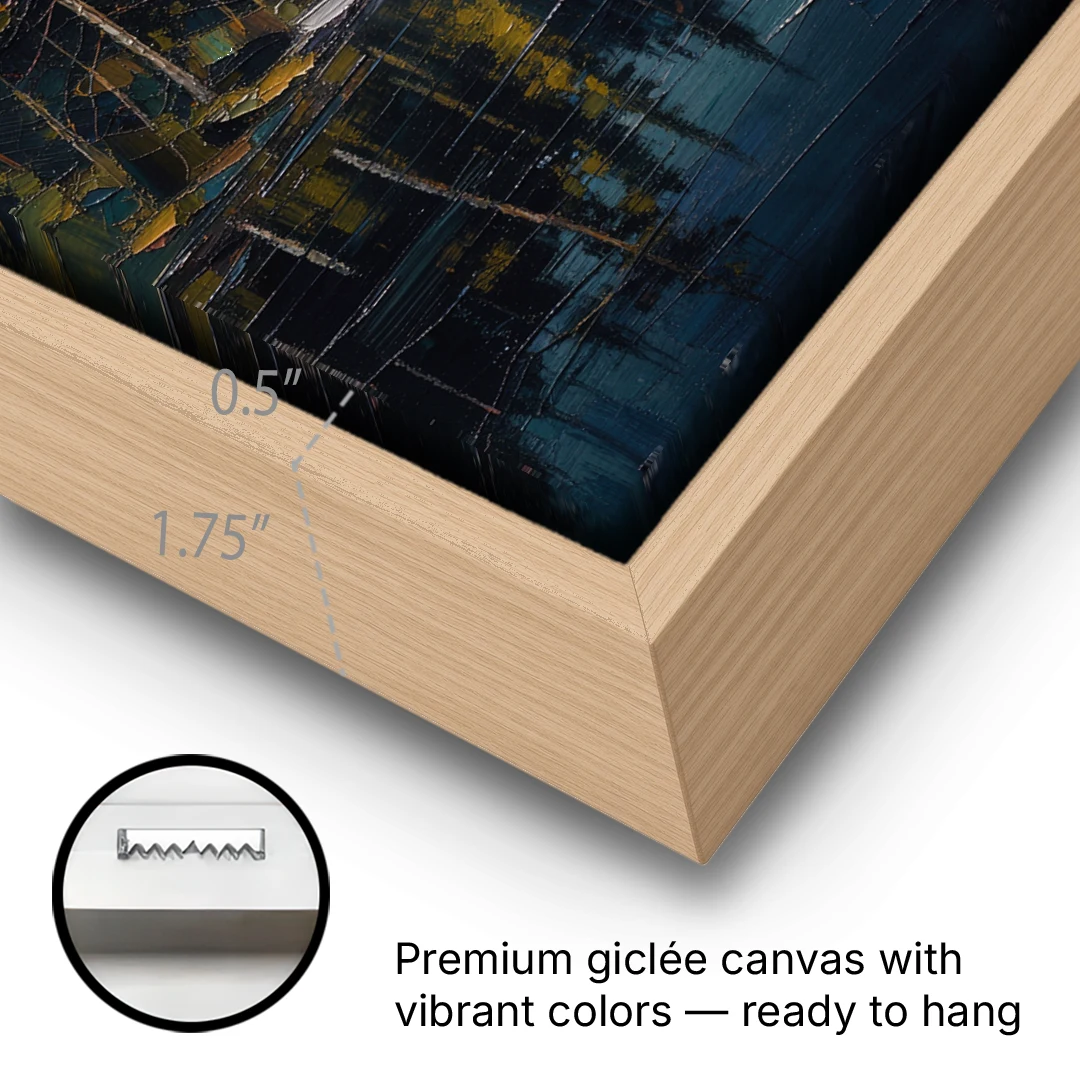 Atmospheric Landscape Painting of a Fogbound Lake - Oak Framed Canvas Wall Art - Gallery Wrap Corner