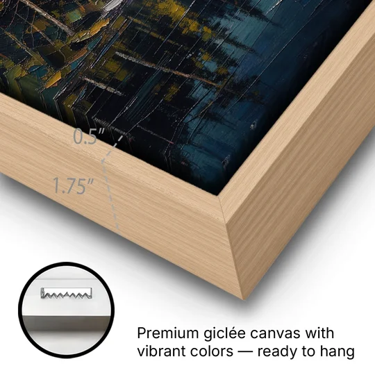 Atmospheric Landscape Painting of a Fogbound Lake - Oak Framed Canvas Wall Art - Gallery Wrap Corner