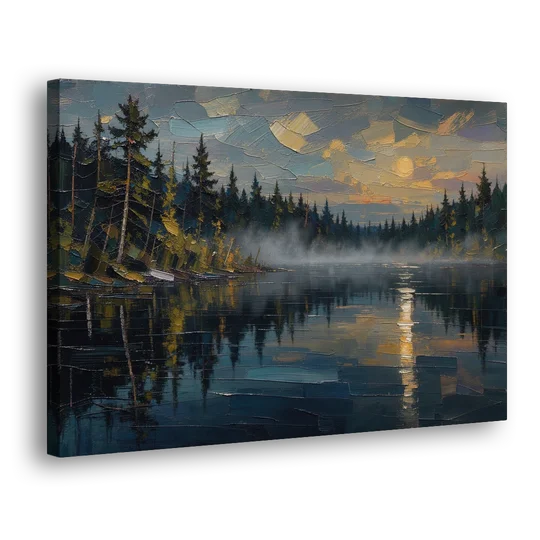 Atmospheric Landscape Painting of a Fogbound Lake - Canvas Wall Art - Side