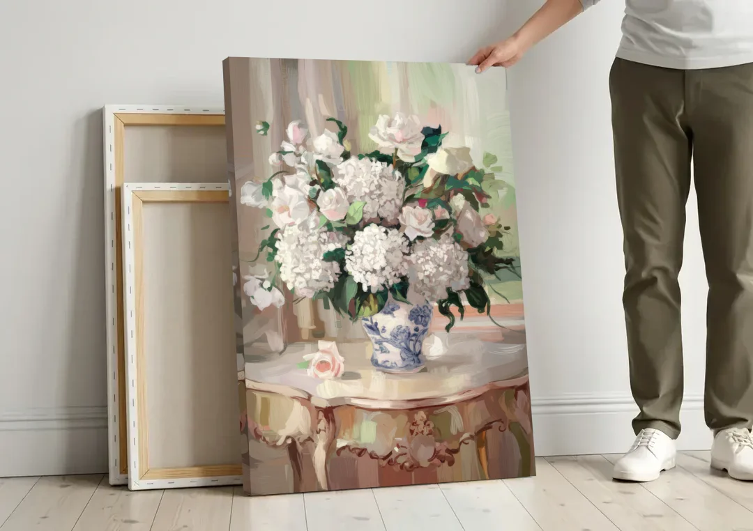 Augusta Classic Southern Charm canvas wall art leaning against a wall next to blank canvases