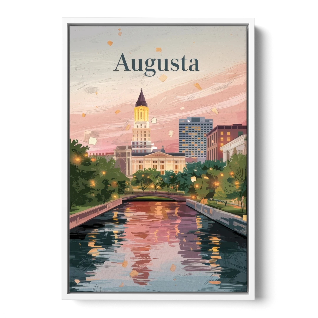 Augusta Historic Downtown Charm - White Framed Canvas Wall Art - Front