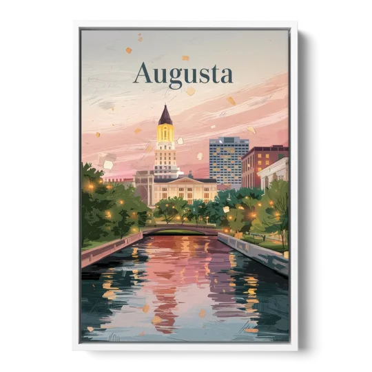 Augusta Historic Downtown Charm - White Framed Canvas Wall Art - Front