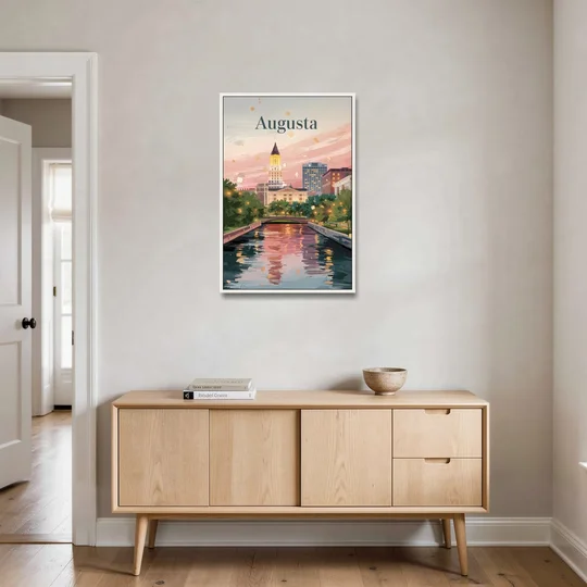 Augusta Historic Downtown Charm - White Framed Canvas Wall Art - Coffee Table - 24x36