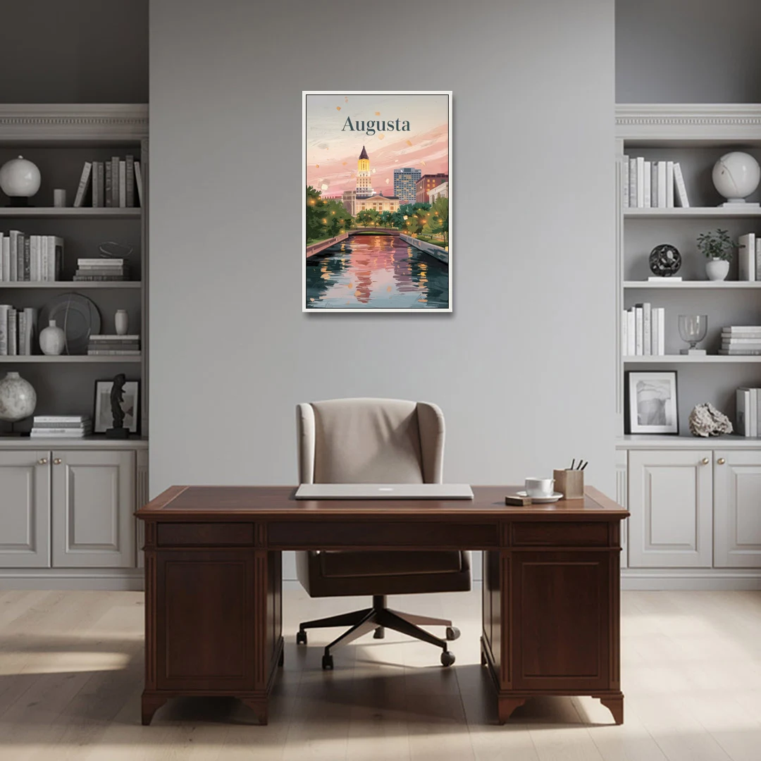 Augusta Historic Downtown Charm - White Framed Canvas Wall Art - Office - 24x36