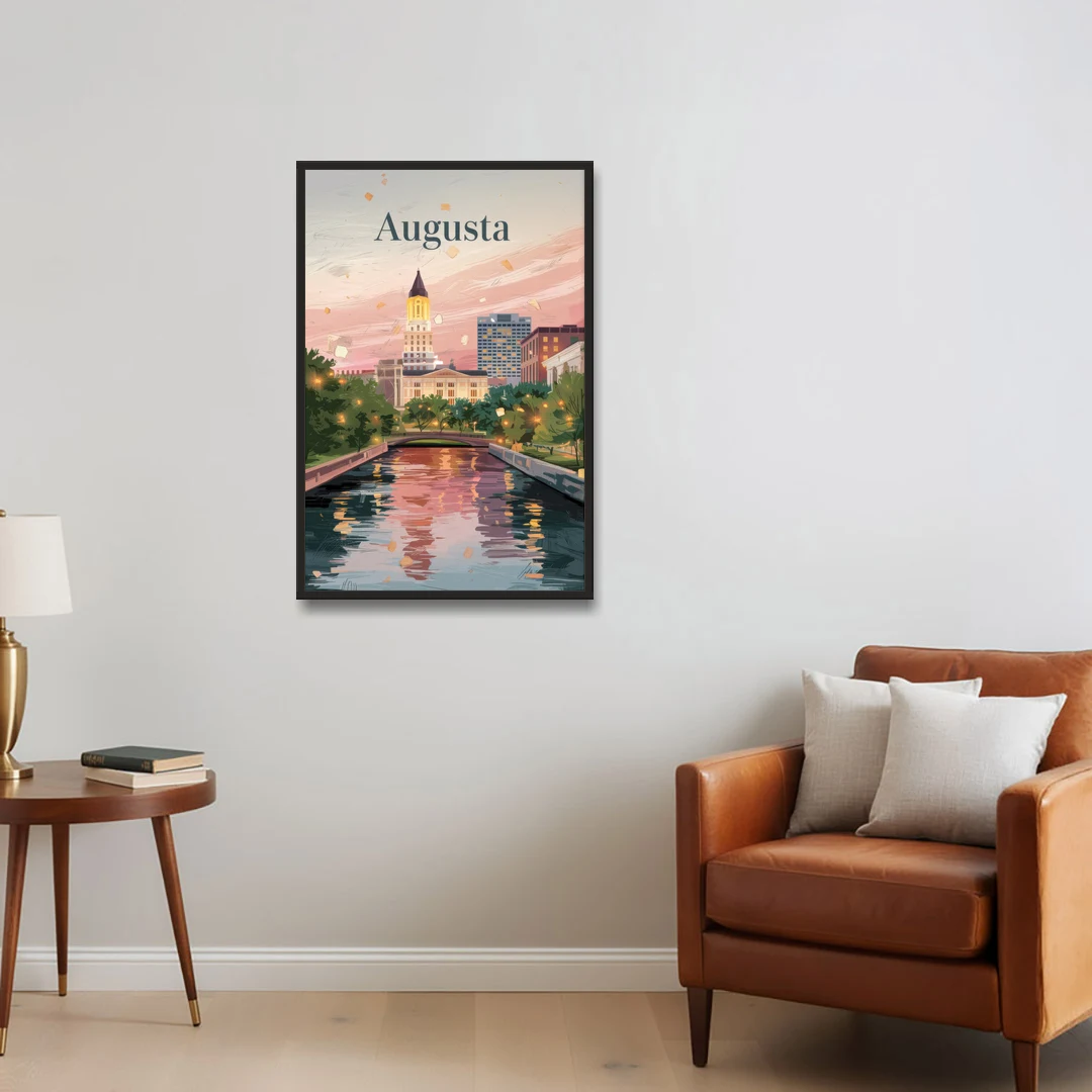 Augusta Historic Downtown Charm - Black Framed Canvas Wall Art - Sofa - 24x36