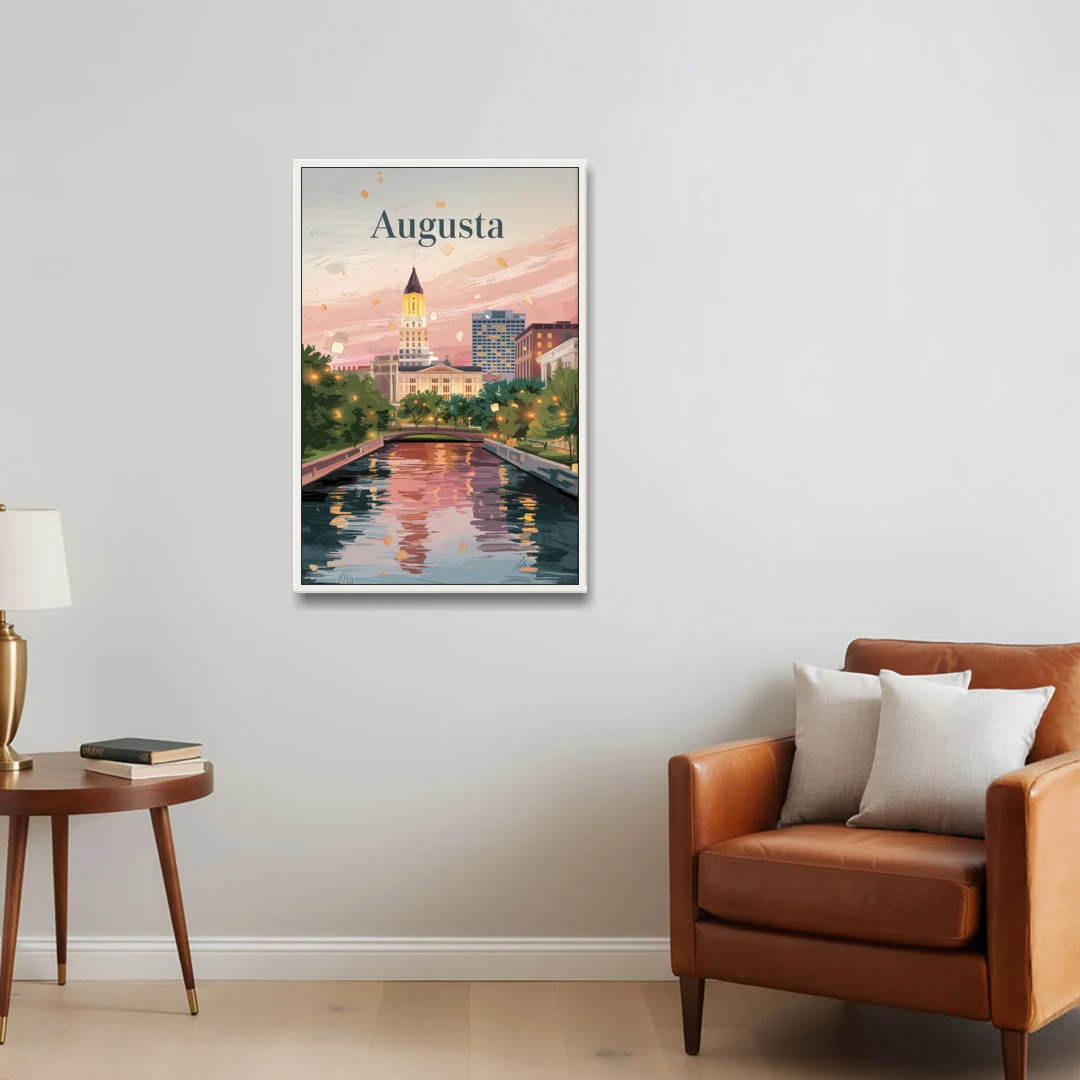 Augusta Historic Downtown Charm - White Framed Canvas Wall Art - Sofa - 24x36