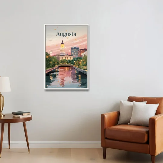 Augusta Historic Downtown Charm - White Framed Canvas Wall Art - Sofa - 24x36