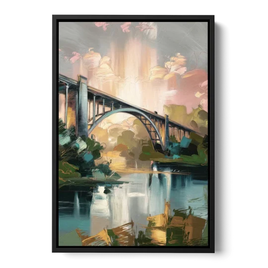 Augusta Iconic Bridge View - Black Framed Canvas Wall Art - Front
