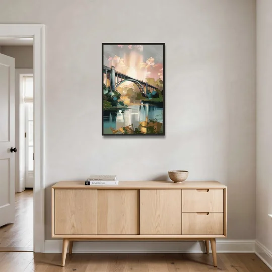 Augusta Iconic Bridge View - Black Framed Canvas Wall Art - Coffee Table - 24x36