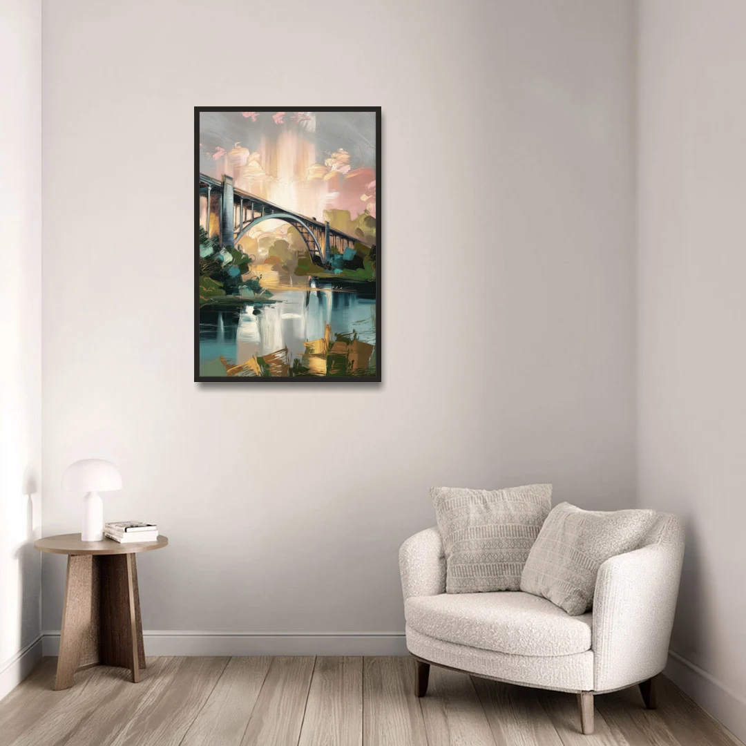 Augusta Iconic Bridge View - Black Framed Canvas Wall Art - Sofa - 24x36