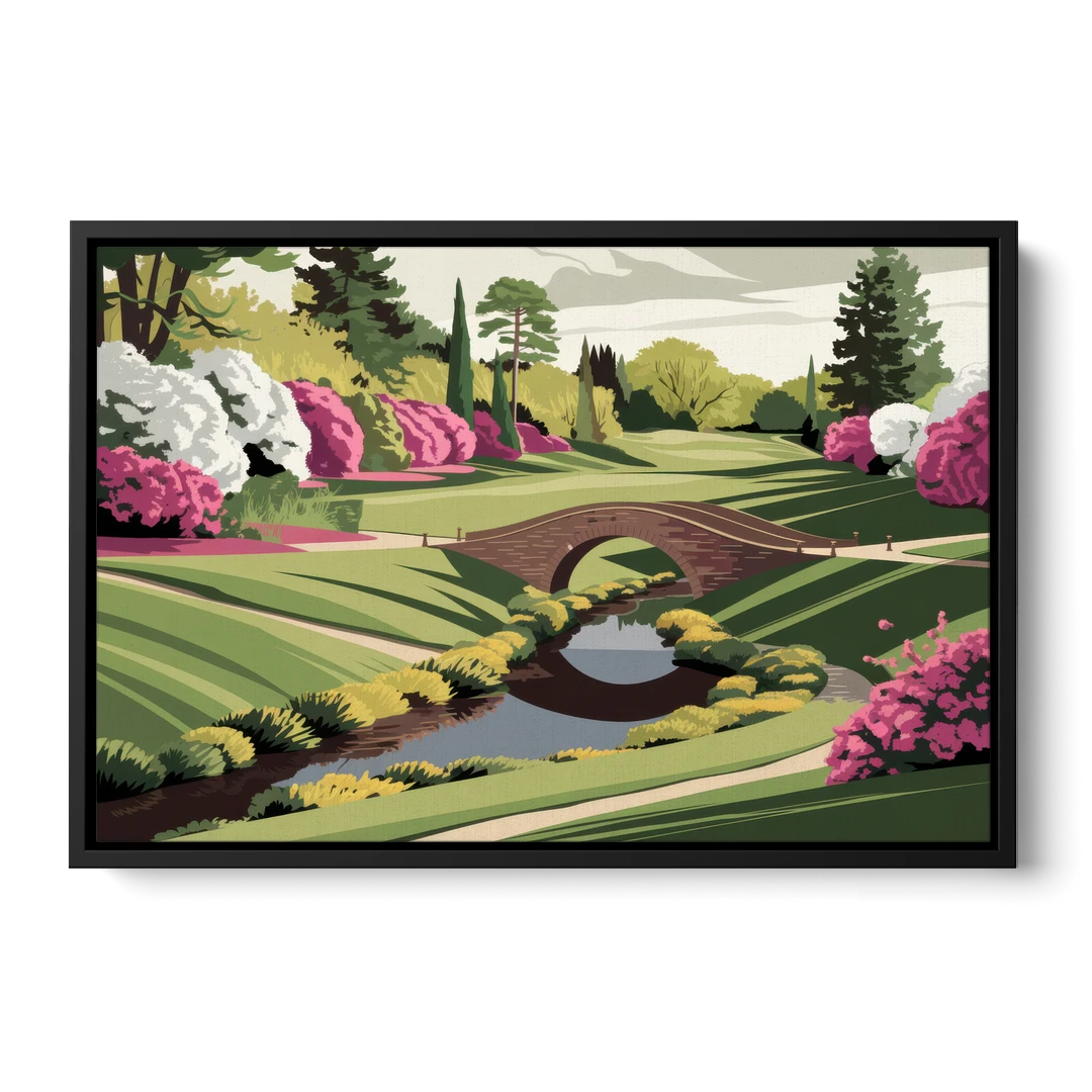 Augusta National Green Landscape - Black Framed Canvas Wall Art - Front