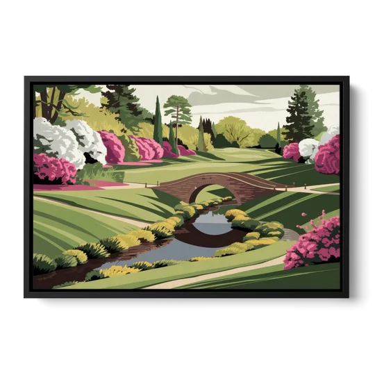 Augusta National Green Landscape - Black Framed Canvas Wall Art - Front