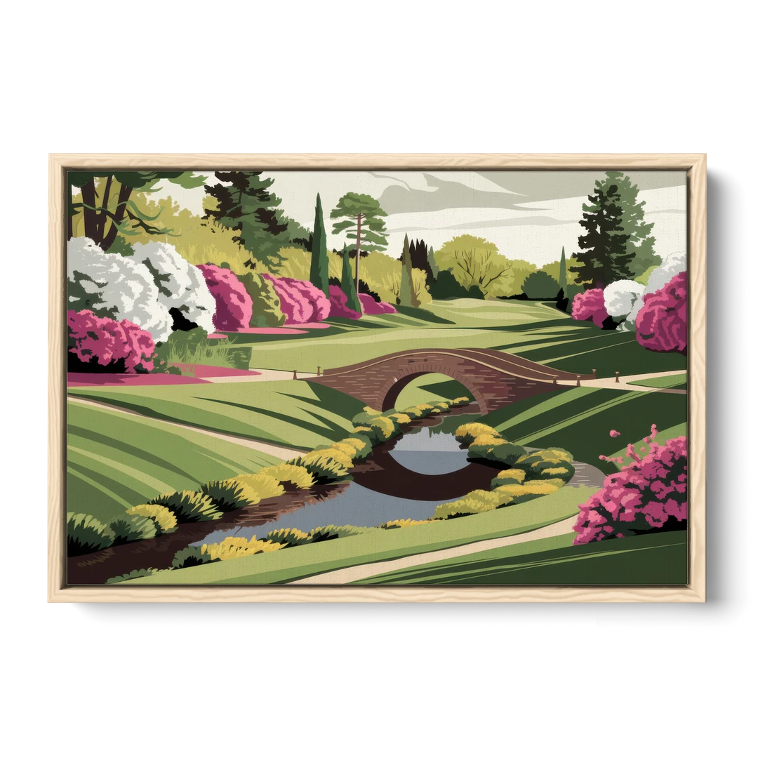 Augusta National Green Landscape - Oak Framed Canvas Wall Art - Front
