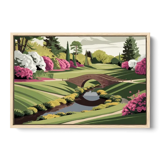 Augusta National Green Landscape - Oak Framed Canvas Wall Art - Front