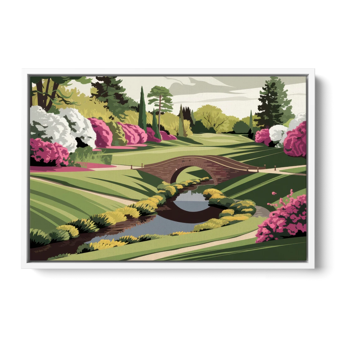 Augusta National Green Landscape - White Framed Canvas Wall Art - Front
